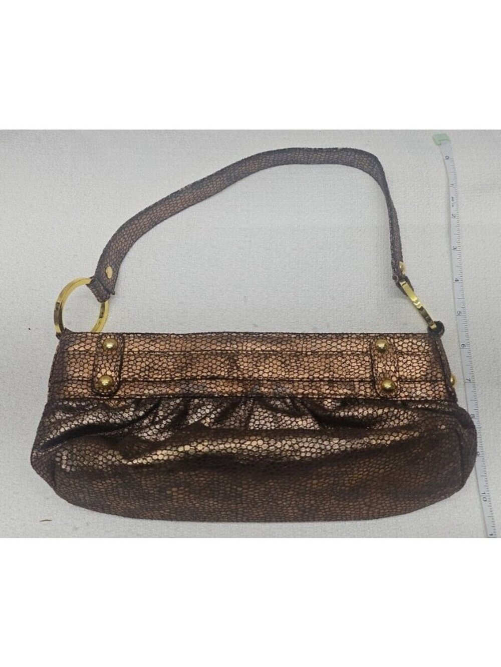 XOXO Y2K Metallic Bronze Mini Shoulder Bag Baguette Ruched Purse McBling - Picture 3 of 11